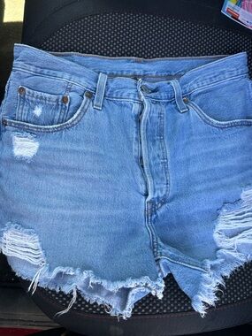 Levi's Light Blue Distressed Frayed Hem Denim Shorts